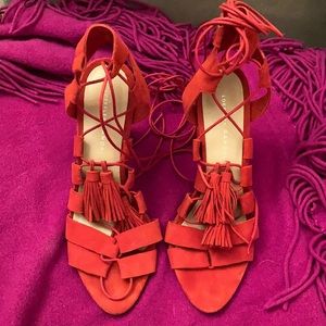 Loeffler Randall Red Suede Tassle Sandals